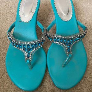 Turquoise Slip On Heeled Sandal